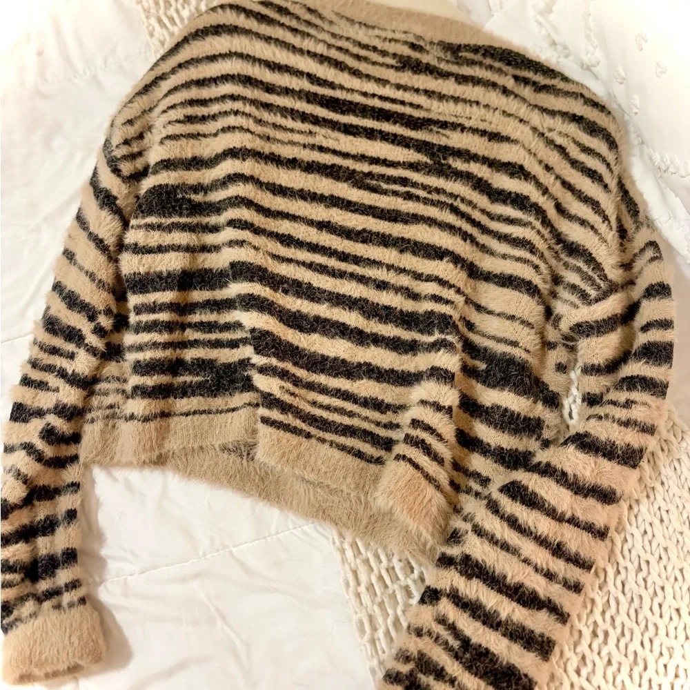 Tiger Animal Stripe Brown Black Fuzzy Sweater